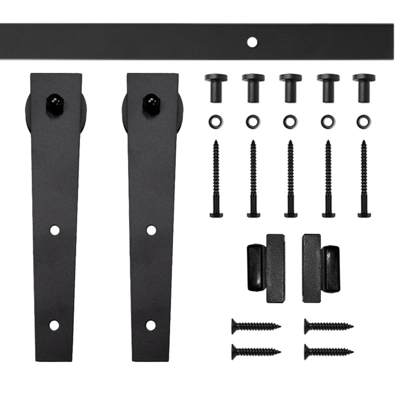 Ensemble de quincaillerie pour porte de grange à un rail Wedge Mini Standard (porte non incluse), Noir, 72 po