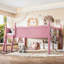 Lit mezzanine double avec rangement, lit rose moderne en bois aggloméré pour chambre d'enfant