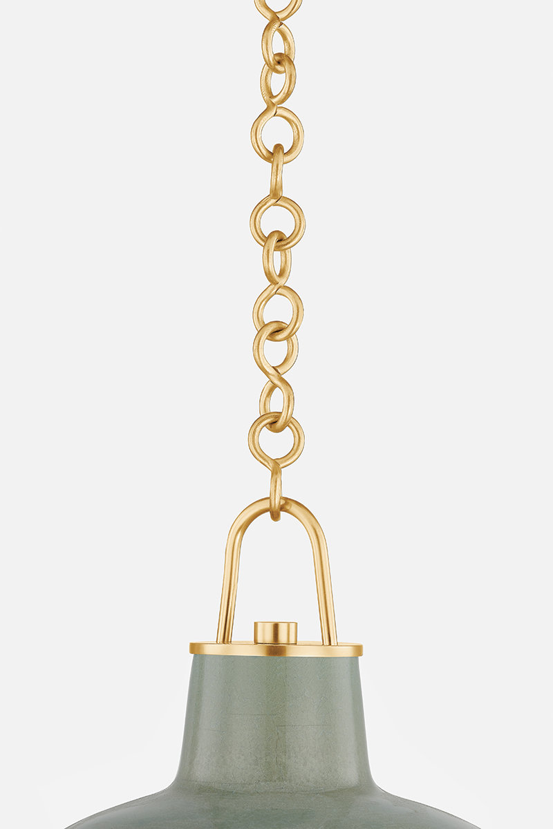 Pottersville Single Pendant, Brass, Teal, 10" H x 12.5" W x 12.5" D