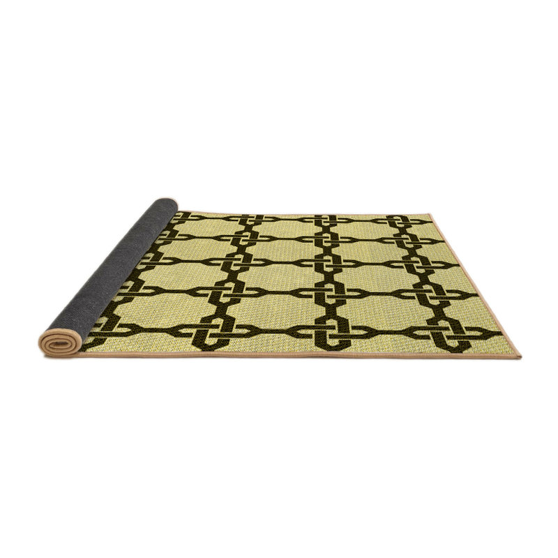 Tapis jaune en laine géométrique, Rond 8 pi