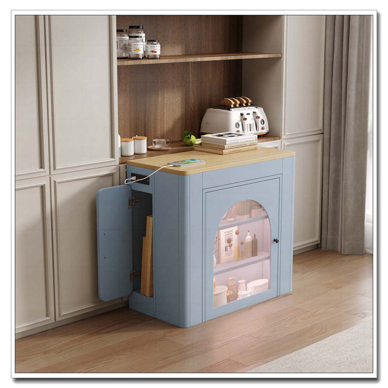 Extendable Dining Table with 3 Removable Middle Leaves,Saving-space Cabinet, Blue