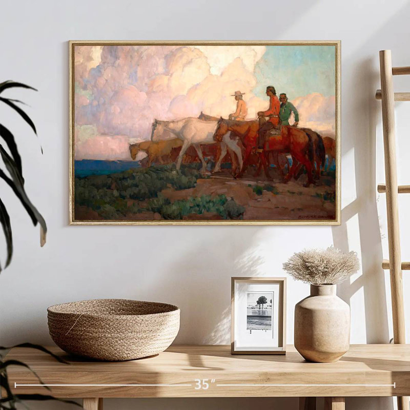 Range Riders de Navajo, 25 po x 17 po, Cadre flottant en bois naturel