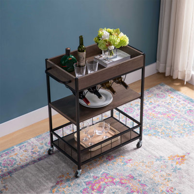 Versatile Rolling Kitchen Cart With Abundant Storage And Stylish Wine Rack