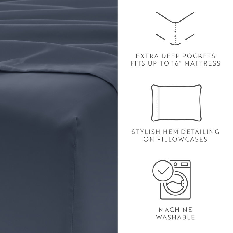 Ensemble de draps en microfibre ultra douce, gris, Très grand californien