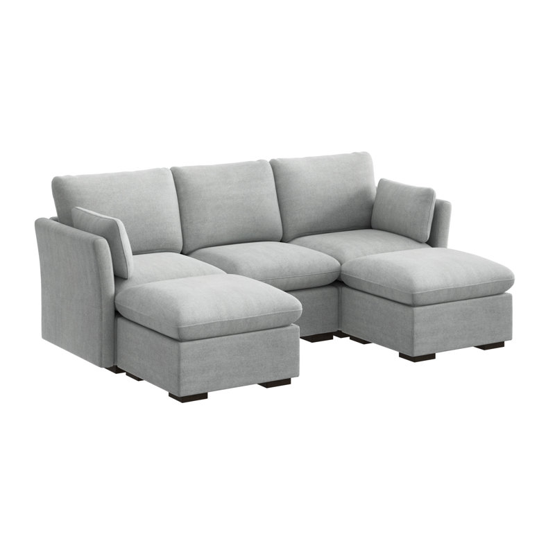 Stedman Modular 3-Seater Double Ottoman Chaise Sectional, Living Room Furniture, Dove Gray Polyester