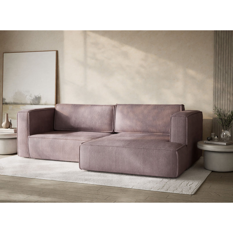 Four-Seater Corner Sofa With Bed Function, Right Hand Facing, Purple Polyester/Velvet