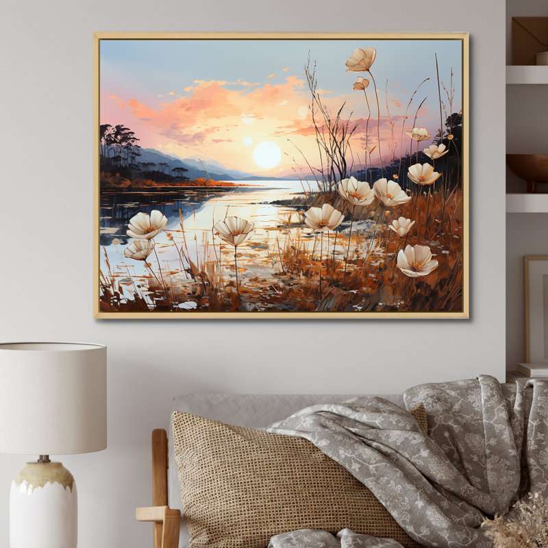 «Meadow Stream at Sunset», reproduction sur toile, H 24 po x l 32 po x P 1 po, Cadre naturel flottant