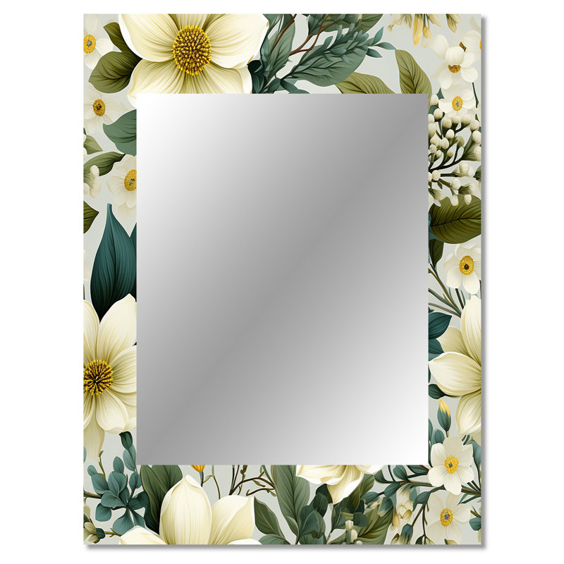 Anisia Botanical Bliss Boho Peonies Pattern - Floral Unique Mirror, Floral Large Wall Mirror, Printed Metal Art, 40" x 30"