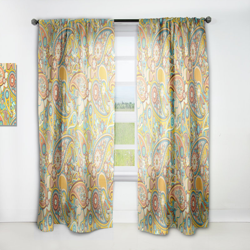 Panneau de rideau simple semi-diaphane avec passe-tringle Paisley, l 52 po x L 120 po