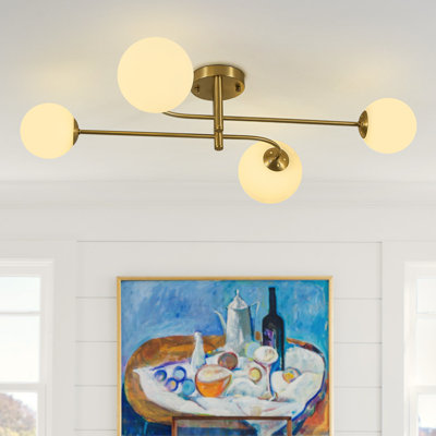 4 - Light Modern Minimalist Linear Glass Globe Semi Flush Mount