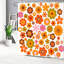 Rideau de bain rétro à imprimé floral avec crochets, 72 po x 72 po (180 x 180 cm), orange