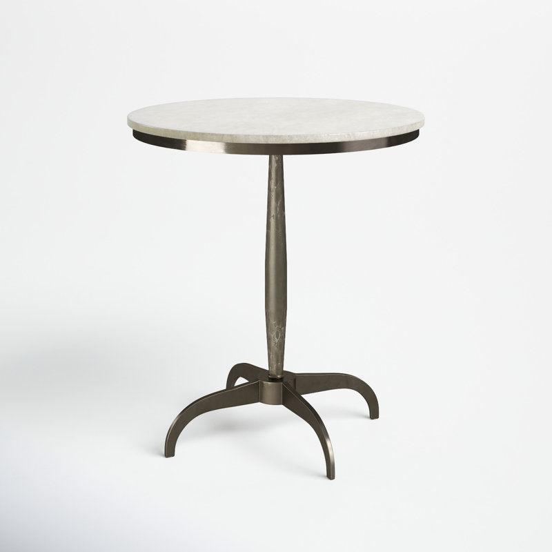 Round White Marble and Metal Pedestal End Table