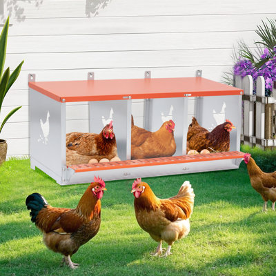 Boîte de nidification en métal à 3 compartiments pour canards avec couleur orange, assemblage facile des œufs, équipement de poulailler en acier galvanisé, trous de ventilation en forme de poule, nichoir en fibre de coco naturelle