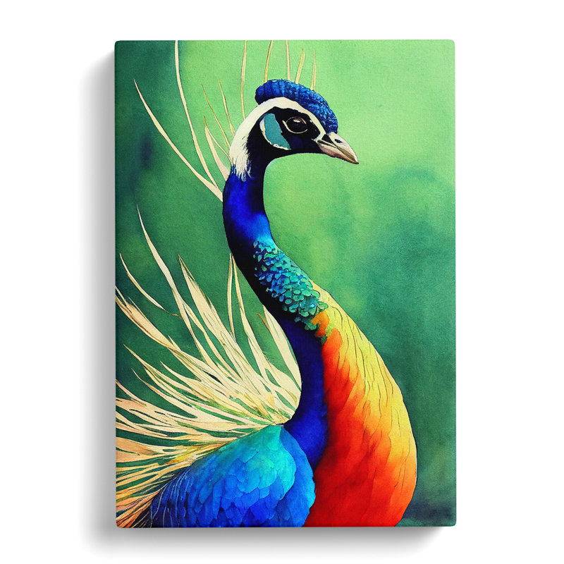 Painted Peacock No.2 - Wrapped Canvas Print, 50cm H x 35cm W x 3cm D