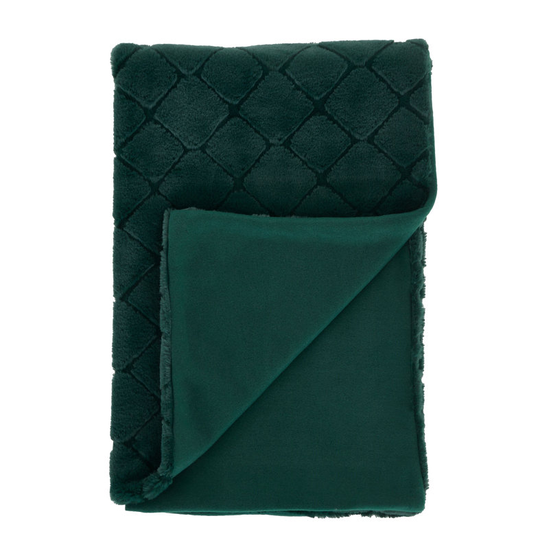 Cosy Diamond Faux Fur Soft 130x170cm Blanket Throw, Bottle Green