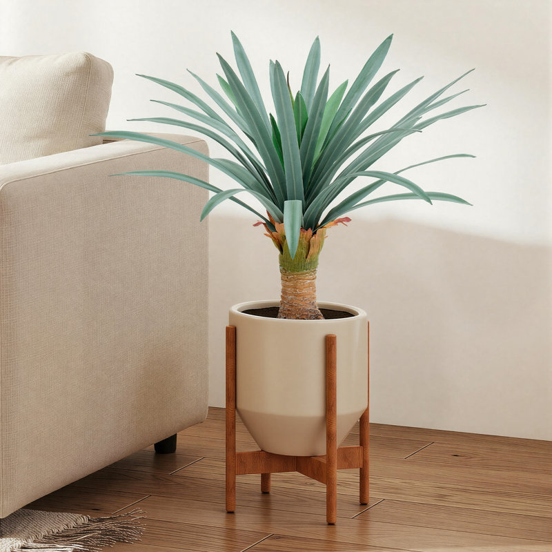 Plante d'agave artificielle gris-vert de 45 cm avec pot noir, fausse plante de yucca tropicale réaliste, agave artificielle protégée contre les UV pour la décoration intérieure et extérieure