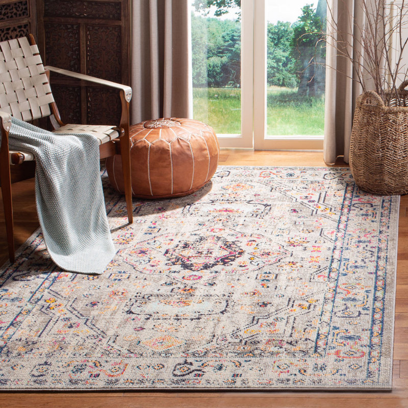 Felty Oriental Gray/Blue/Orange Area Rug, Rectangle 3' x 5'