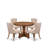 7-Pc Kitchen Table Set consists of a Pedestal Dining Table and 6 Light Tan Linen Fabric Chairs with Button Tufted- Antique Walnut-794752256-782292596