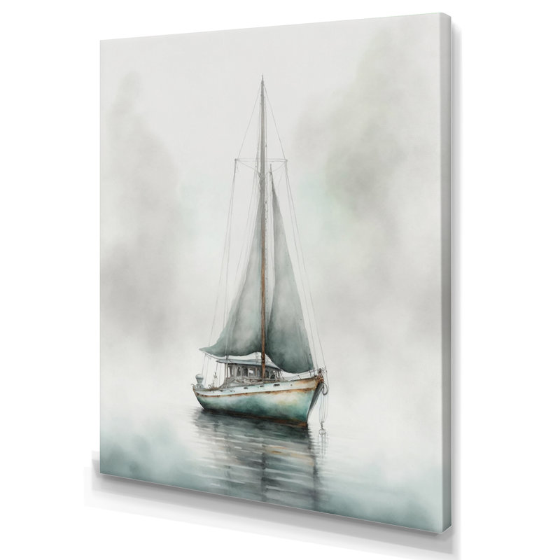 Voilier ancré dans le brouillard - art mural bateau côtier, H 32 po x l 16 po, Toile tendue