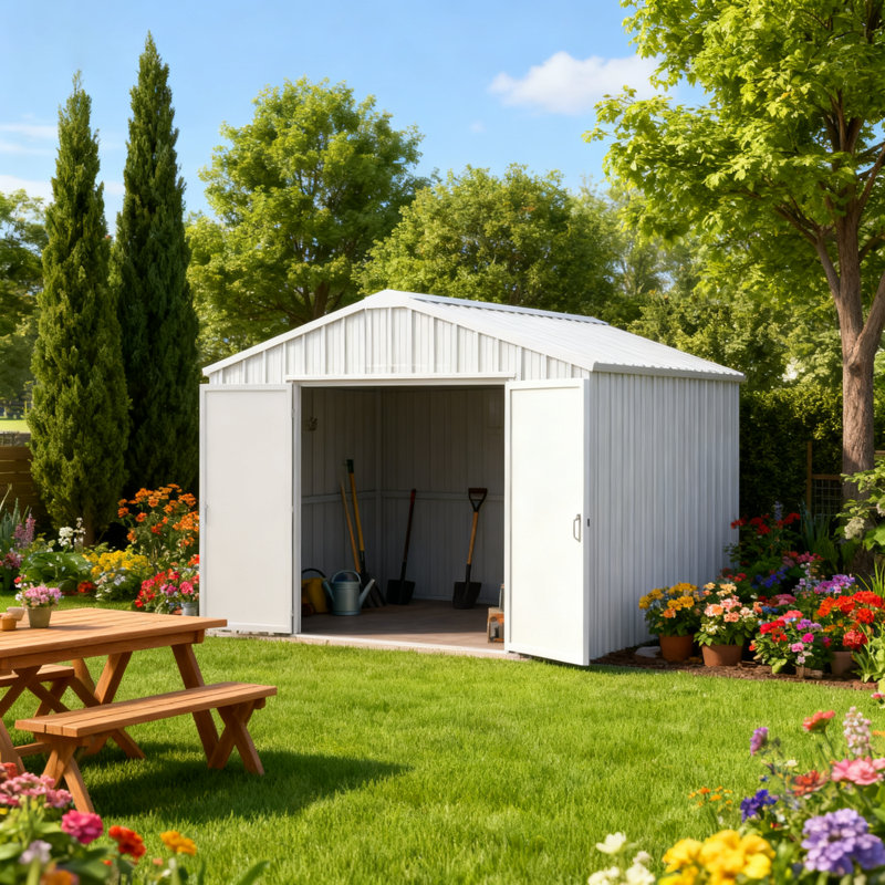 12FT X 20FT Single Garage Metal Shed – Double Door Outdoor Storage Unit Metal Garage Storage Shed