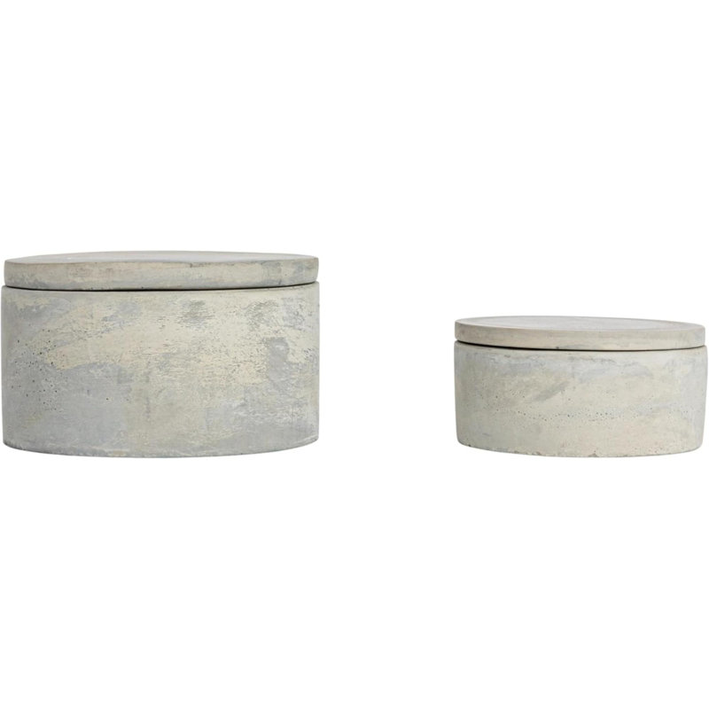 Set Of 2 Round Decorative Cement Lids Boxes