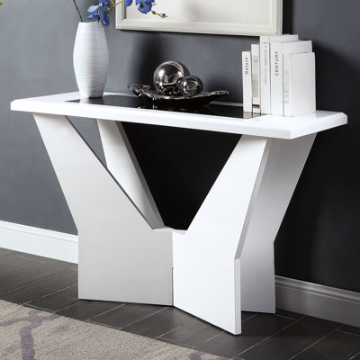 Table contemporaine 1pc avec finition blanche et base brillante, centre de table avec insert en verre