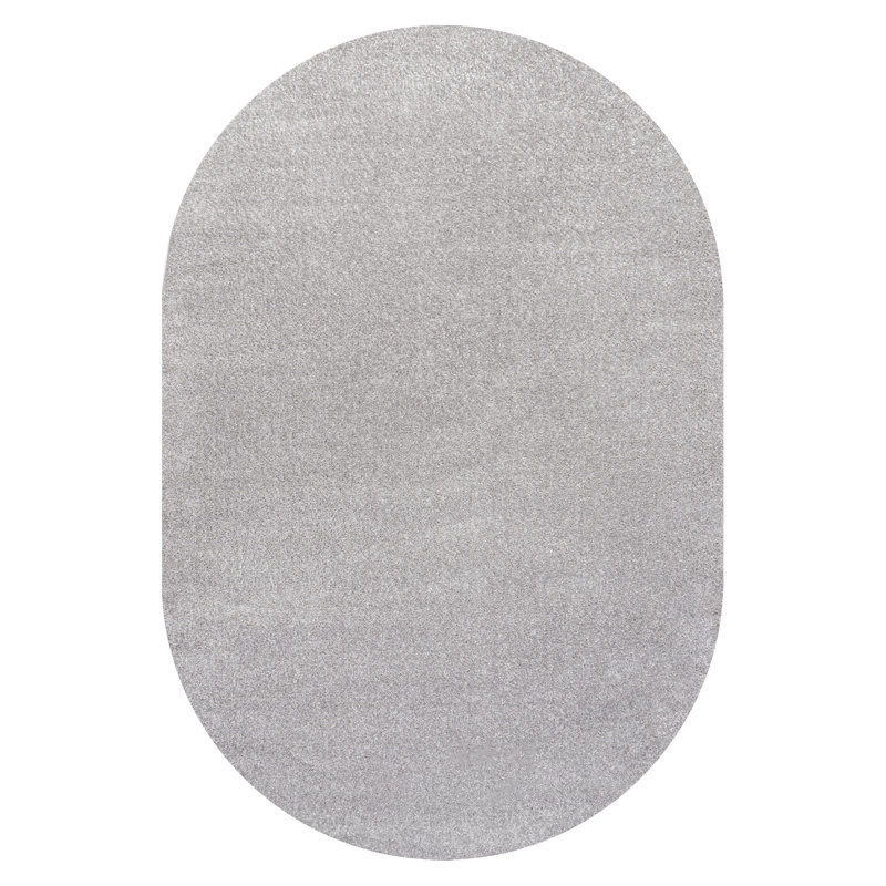 Asaiah Solid Low-Pile Light Gray Rug, Oval 4' x 6'