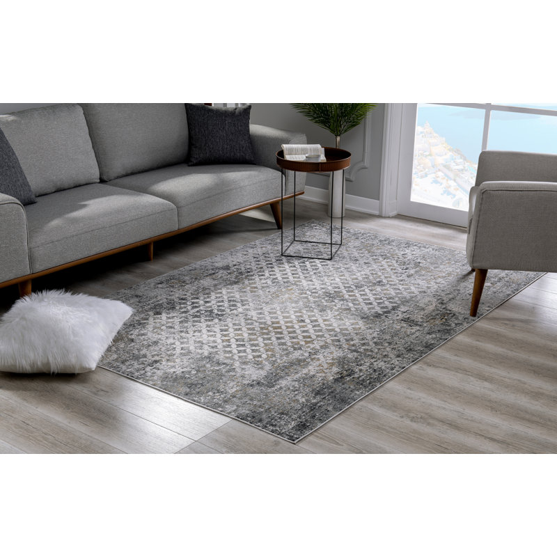 Rug Branch Aurelia 5' x 8' (5'3" x 7'7") Grey/Red Distressed Geometric Indoor Area Rug, Comtemporary, Medium Pile, Stain-Resistant Carpet - Living Room, Bedroom, Dining Room, and Kitchen