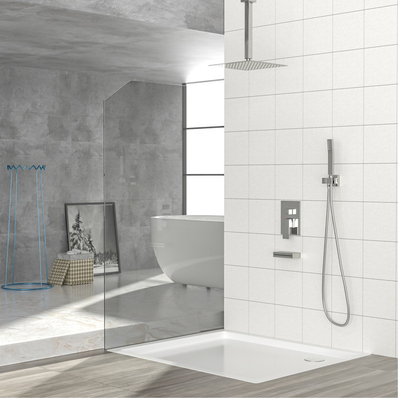 Unité de douche au plafond noir mat: douchette carrée de 12 po, douchette et douchette de baignoire: fixation de 12 po