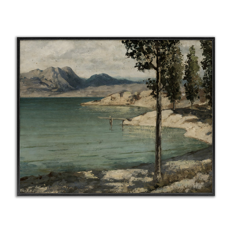 «Tranquil Shore with Trees», estampe numérique, design par Arlington Prints, 16 x 20, Giclée noire de minuit encadrée