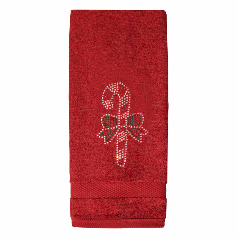 Sparkles Home | Rhinestone Candy Cane Hand Towel | Black | Festive Bathroom Decor, Red