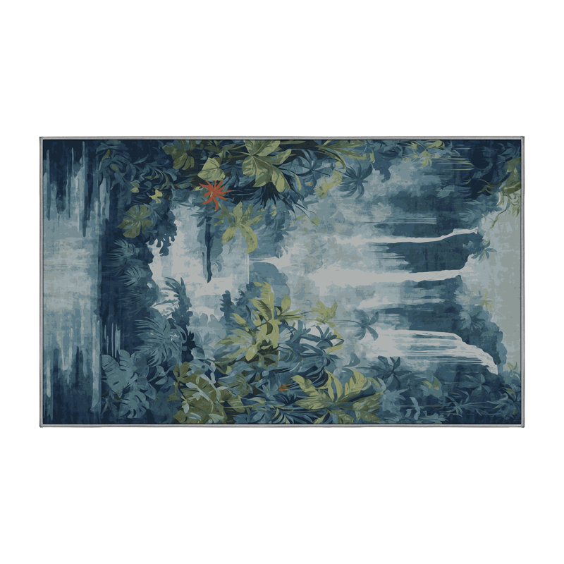 Machine Washable Green Area Rug, Rectangle 8' x 12'