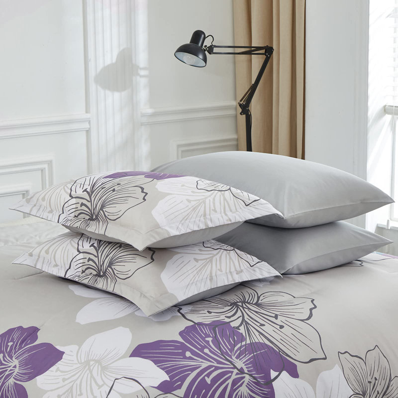 7 Piece Floral Comforter Set Soft Microfiber Bedding Set with Sheets for All Seasons, Queen Comforter + 6 Additional Pieces