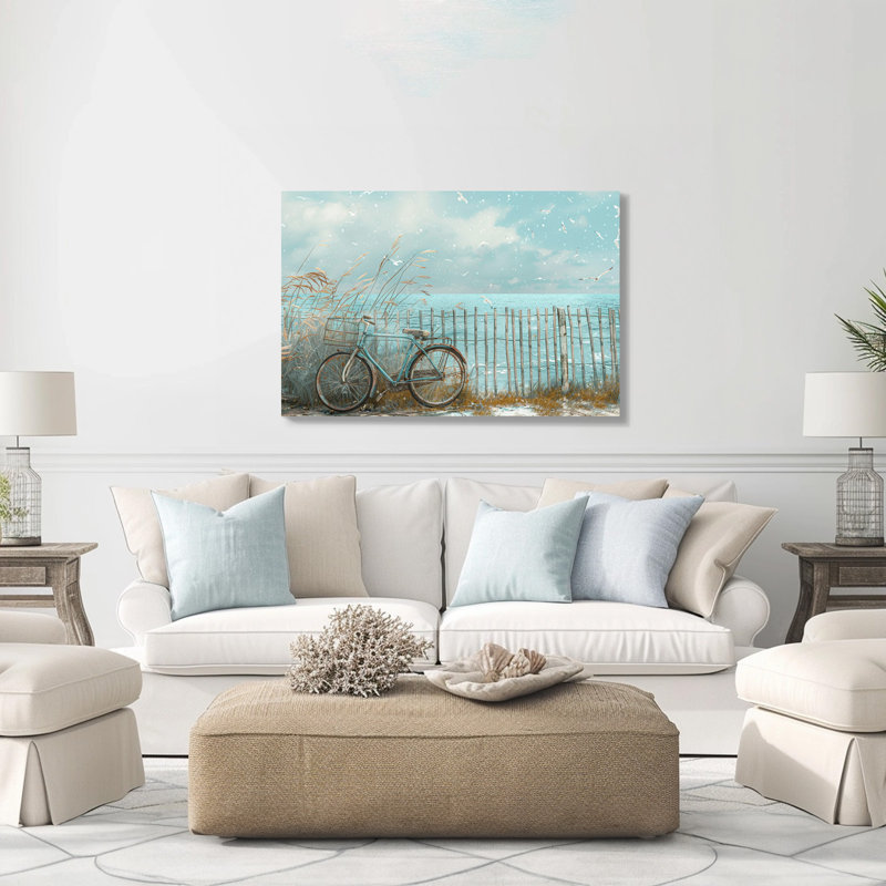 Impression sur toile Coastal Bicycle with Seagulls, 28" H x 40" W