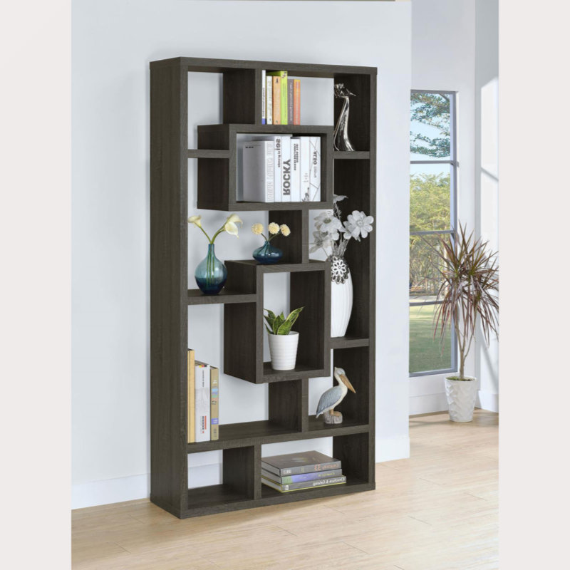Oak 10-Shelf Open Back Bookcase, Grey