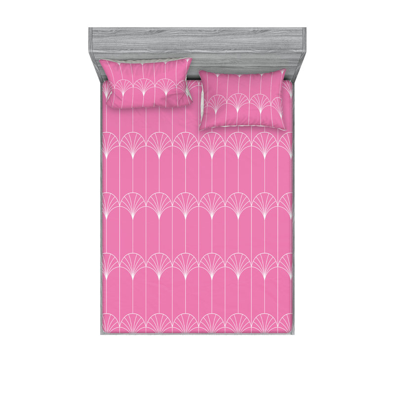 Microfiber Geometric Sheet Set, Pink, King Sheet Set with 2 Pillowcases
