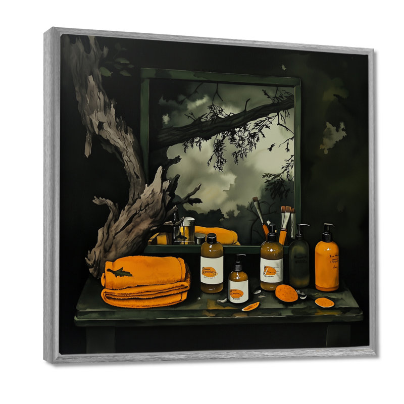 Toilettes oranges en Provence III - art mural imprimé, Impression dans un cadre flottant sans passe-parto, Argent argent