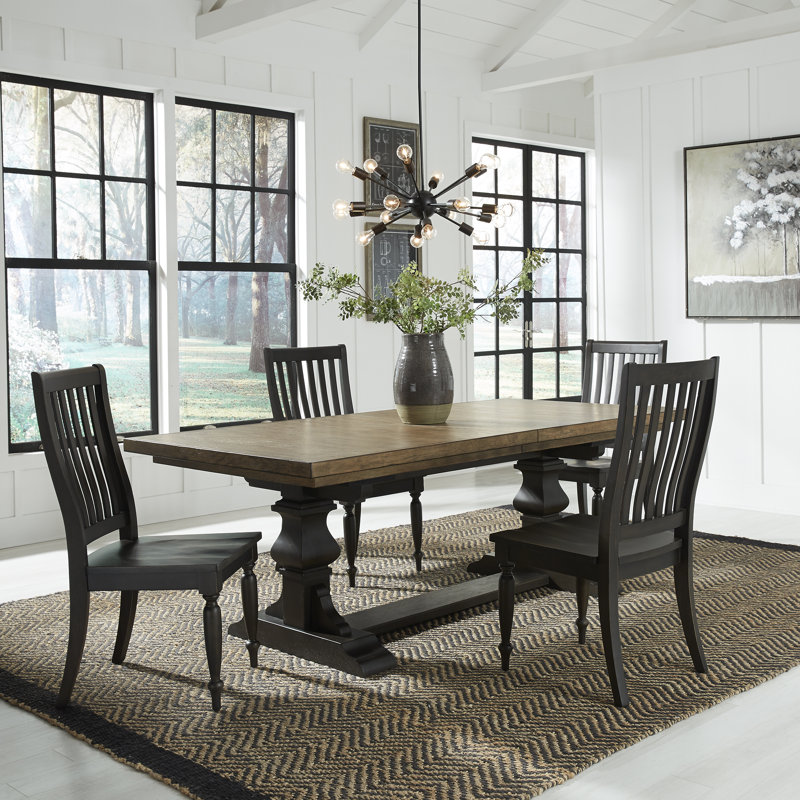 Sonntag 4 Person Trestle Dining Table Set, 5 Pieces: Table, 4 Chairs
