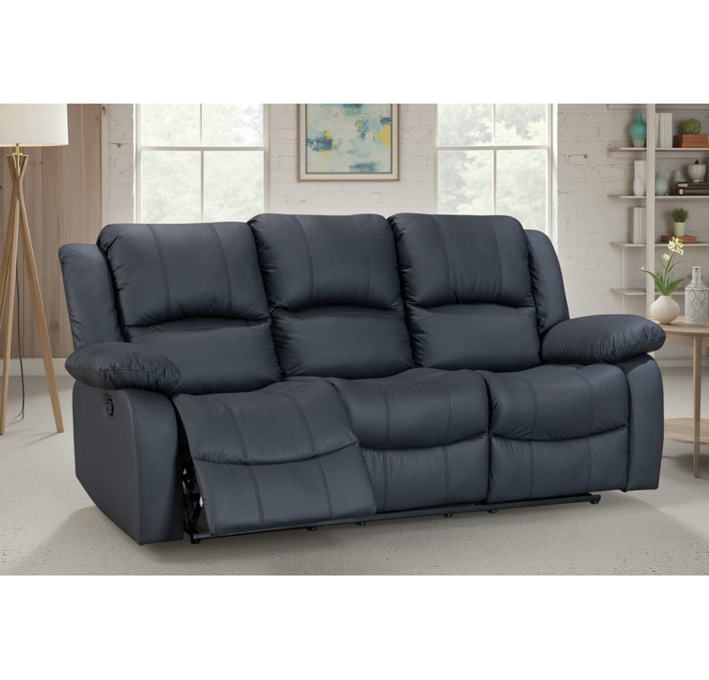 Aesir 3 Seater Faux Leather Reclining Sofa, Black, 3