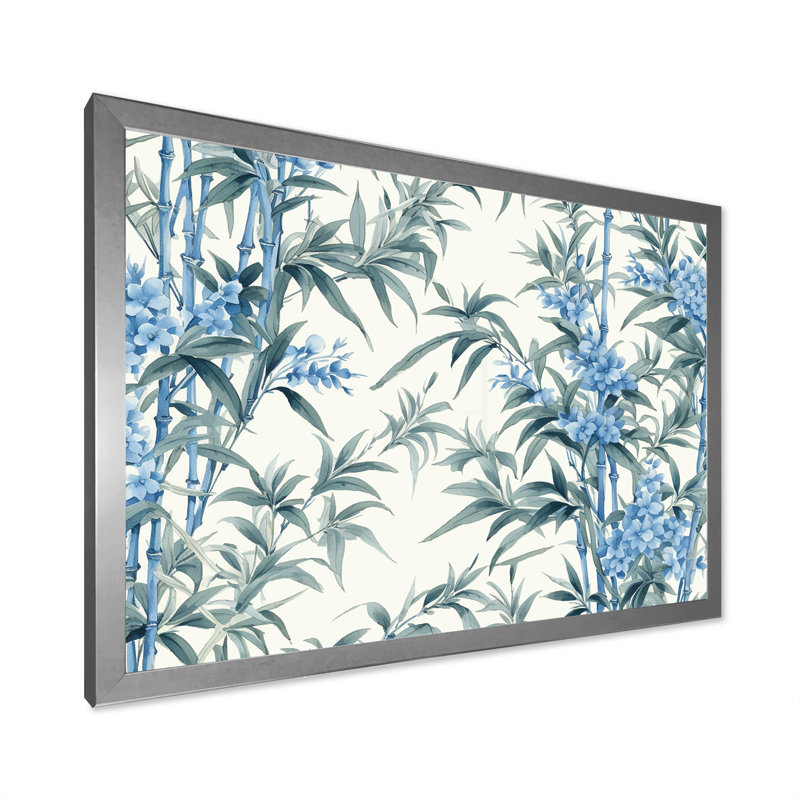 Sérénité chinoise en bambou bleu I sur toile, H 12 po x l 20 po x P 1 po, Cadre photo argenté