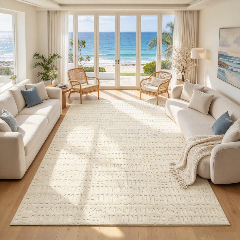 Tapis moderne ivoire lavable antidérapant, Rectangle 8 pi x 12 pi