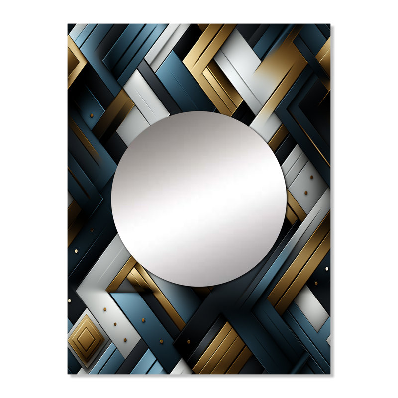 Dimensions de la mosaïque en marbre noir et doré - Miroir mural moderne et contemporain MTMIR123109, 32 po x 24 po