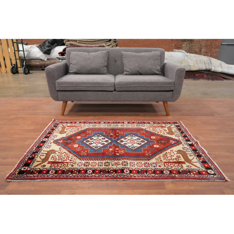 Tapis traditionnel en laine à teinture végétale animaux 4 x 5