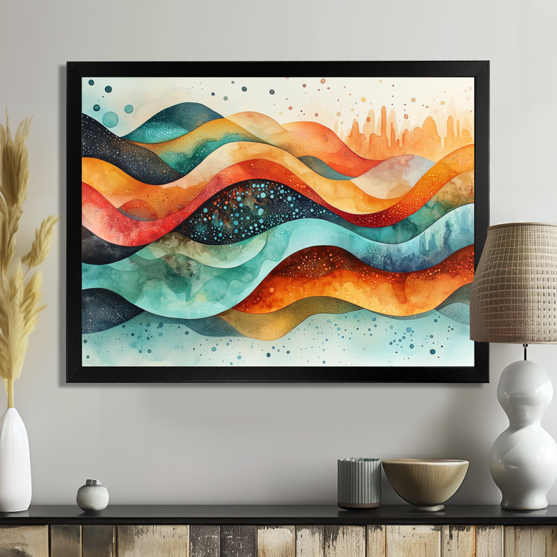 Abstrait abstrait de couleurs arc-en-ciel II - Art mural abstrait, H 30 po x l 40 po, Cadre simple, Noir, noir, noir, noir