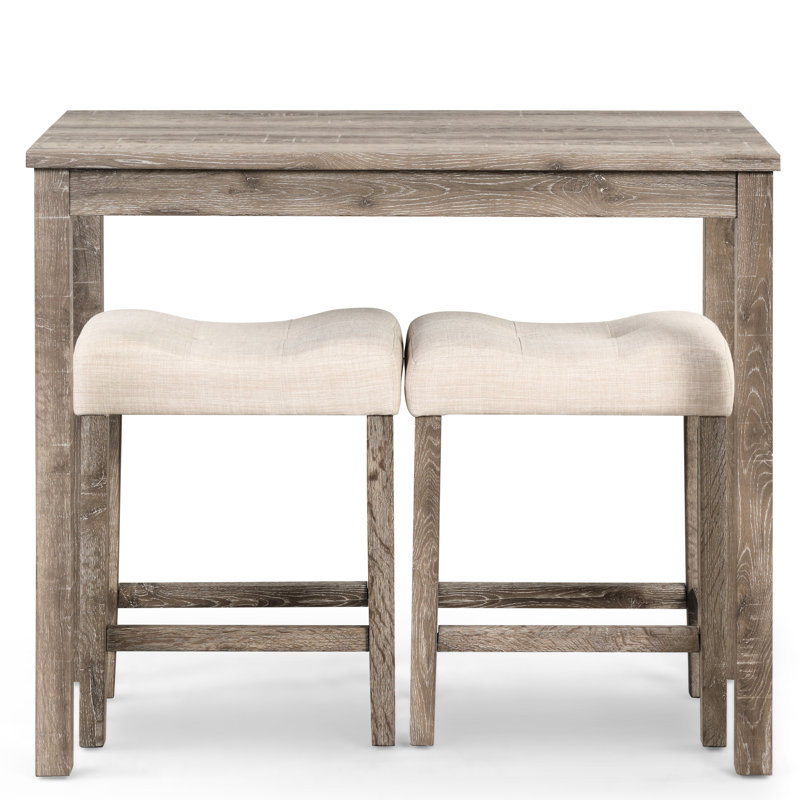3 tables de salle à manger à hauteur de comptoir en taupe - Table et deux tabourets avec sièges profilés rembourrés et confortables