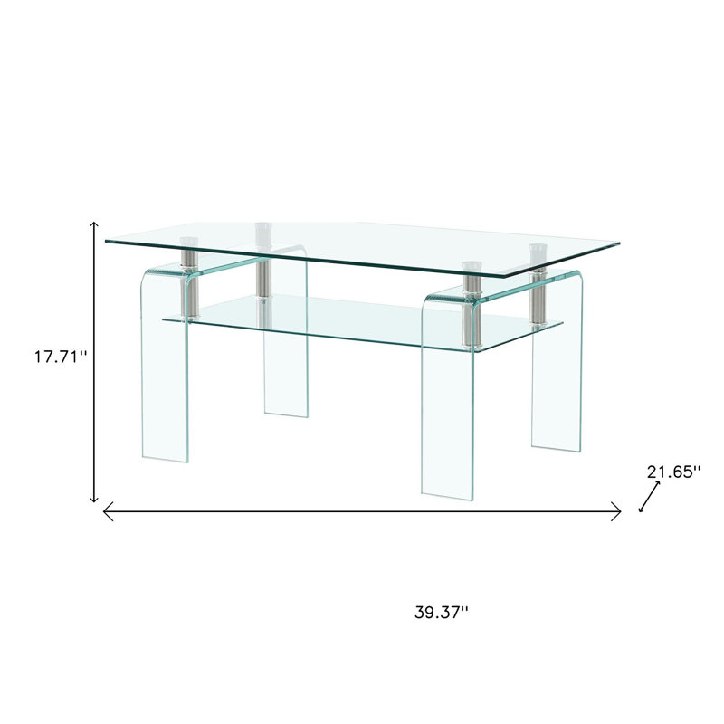 Table basse 39 "en verre transparent avec tablette