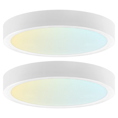  5 In. LED Flush Mount Light, Surface Mount, 5CCT, 820 Lumens, CRI90, 110° Beam, 10W, Dimmable, Wet Rated & UL Listed, Round Slim Trim 2 Pack
