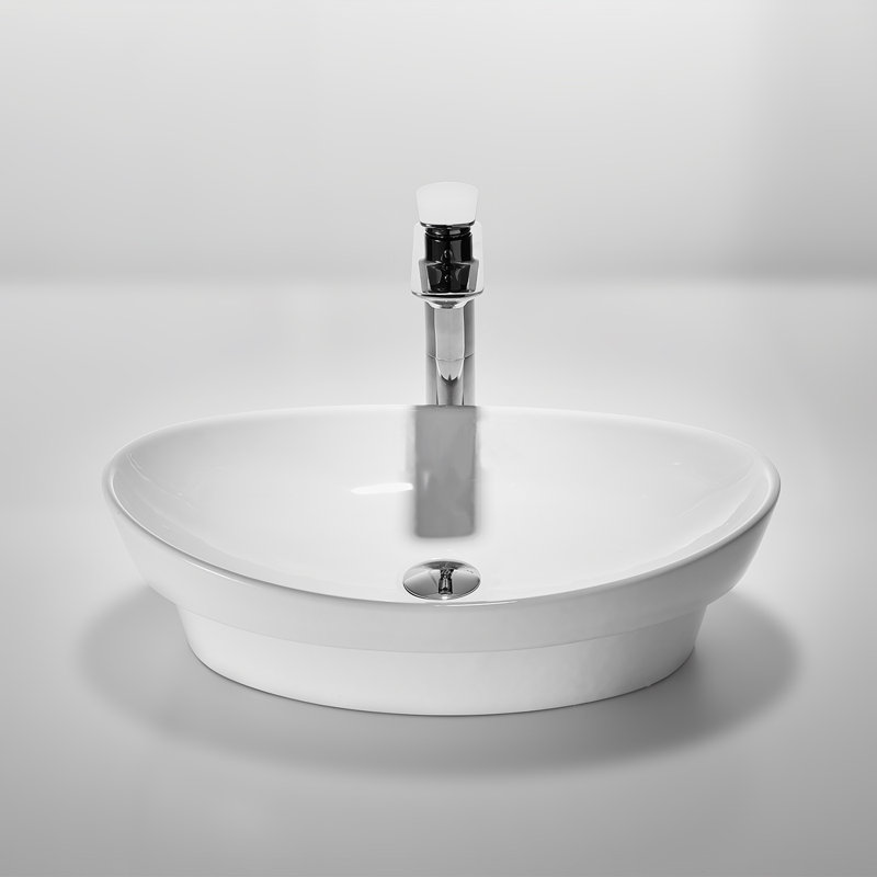 Lavabo de salle de bain ovale en porcelaine vitreuse avec trop-plein
