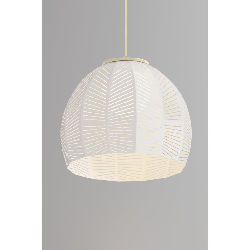 Luminaire suspendu en forme de dôme à 1 lumière Amicus, H 13,5 po x l 15,8 po x P 15,8 po, Chêne blanc délavé / blanc texturé