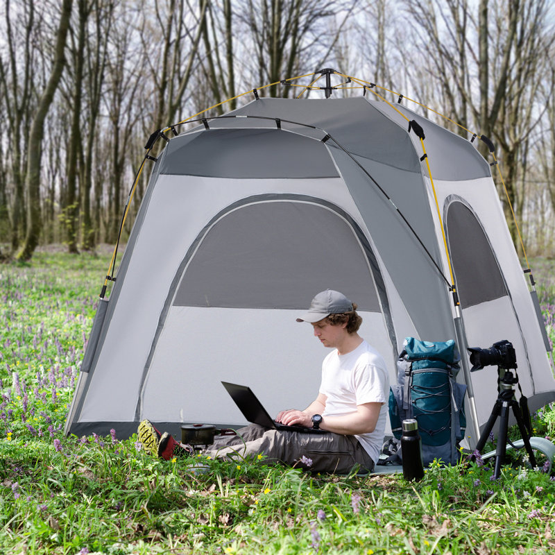 Gray Three Season 4 Person Camping Tent with Carry Bag